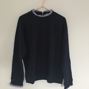 {J Crew} Navy Sweatshirt with pinstripe XL